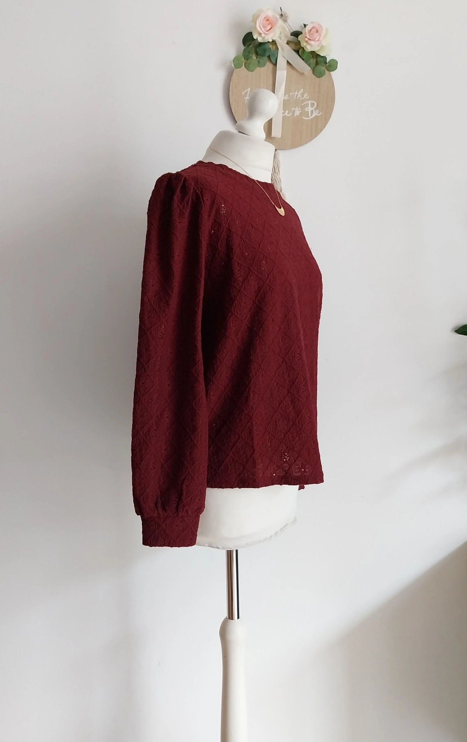 Camiseta de media temporada texturizada y ajurada burdeos Cyrillus Talla 36/38 – photo 5